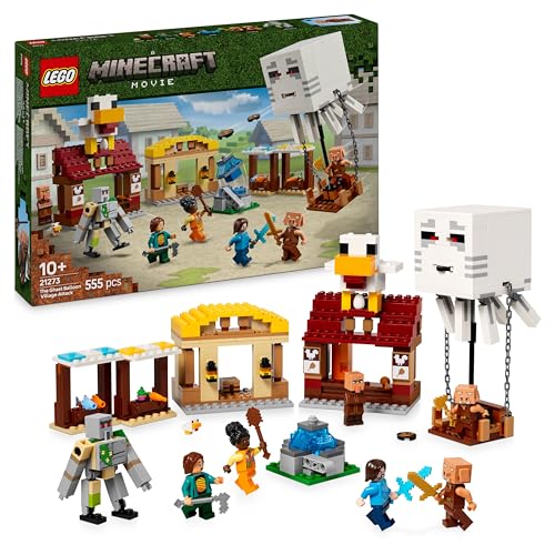 LEGO Minecraft Attacco al Villaggio del Ghast-Pallone - Giocattolo con Casa di Steve, 4 Minifigure, Golem di Ferro e Funzione Fontana Esplosiva - Regalo per Gamer, Bambini e Bambine da 10 Anni - 21273