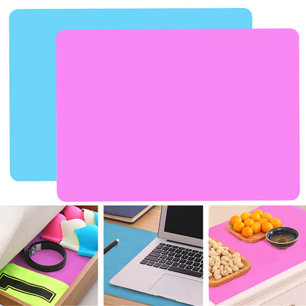 WENTS Placemats Non-Slip Silicone Placemats Waterproof Heat Resistant Washable Table Mats Light Blue & Pink (2PCS)