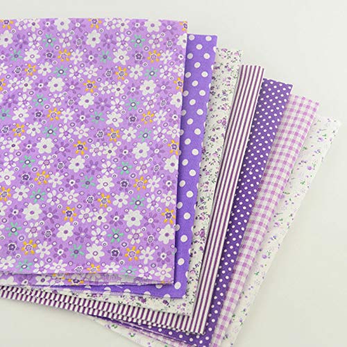 Pukido Home Textile Decoration 7 PCS/lot Quliting 100% Cotton Fabric Fabric Square Lovely Purple Patterns Fat Quarter Sewing Project - (Color: 25x150)