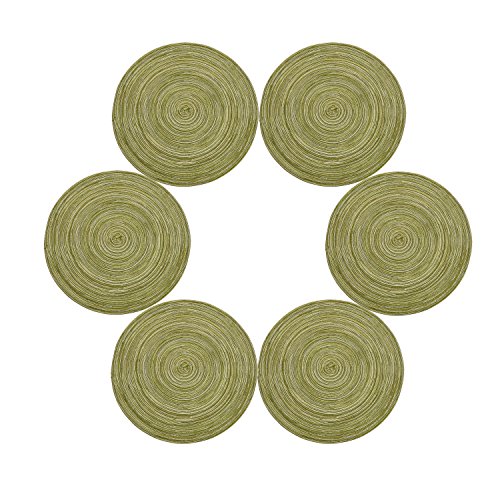 Placemats,Topotdor 14-Inch Round Placemat Braided Woven Placemats Set of 6 (Green) - Thumbnail 5