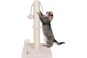 20" Beige Cat Scratching Post for Indoor Cats Scratch Post Cat Scratcher for Kitten with Natural Sisal Rope, 3 Ball Toys and 