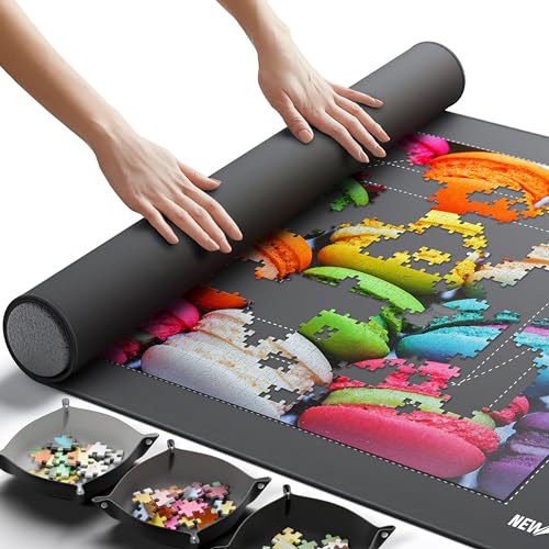 51XcBGc9lVL Newverest Puzzlematte Zum Aufrollen 100 X 60 Cm – Für Bis Zu 1000 Teile, Rutschfeste Unterseite &Amp; Glatte Oberfläche + 3 Sortierschalen &Amp; Tragetasche Für Reisen