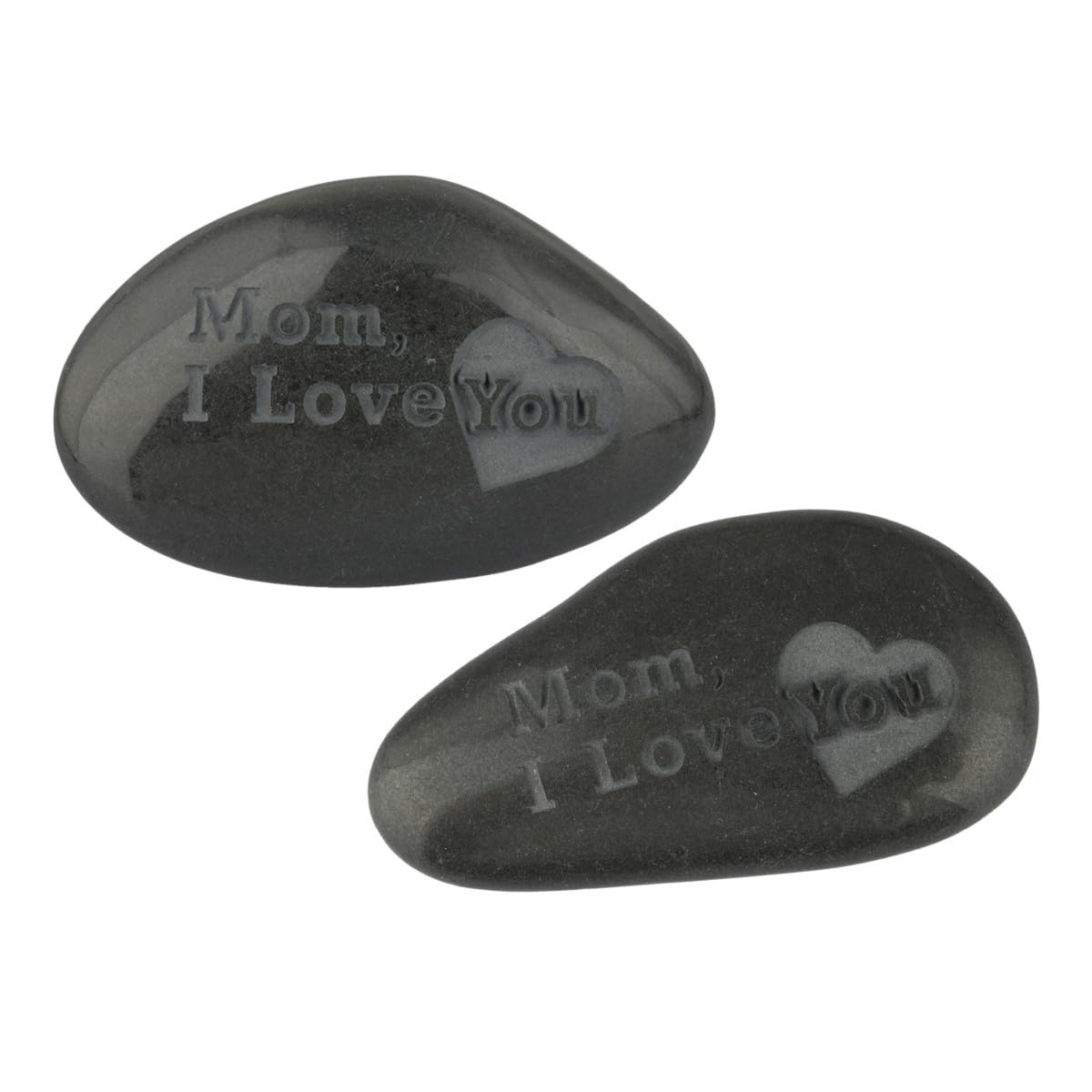 mookaitedecor 2pcs Small Natural Black Stone with Words ‘Mom I Love You’ Pocket Stone for Grief, Small Memorial Ornaments Stone Engraved Stones for Grave Love Message for Mum Condolence Sympathy Gift