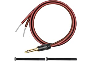 MKBKLLJY 1Pcs 1/4" TS Plug to Bare Speaker Wire 1FT 16AWG Positive Red Wire Marking Pure Copper Shell Gold-Plated TS Plug 6.3