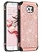 BENTOBEN Galaxy S6 Case, 2 in 1 Luxury Glitter Bling Hybrid Slim Hard PC Cover with Sparkly Shiny Faux Leather Chrome Shockproof Protective Case for Samsung Galaxy S6 G920, Rose Gold