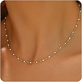 RATVIU Beaded Necklaces for Women 18K Gold Plated Colorful Green White Beads Choker Necklace Dainty Star Choker Chains Simple Delicate Boho Necklace Jewelry Gift