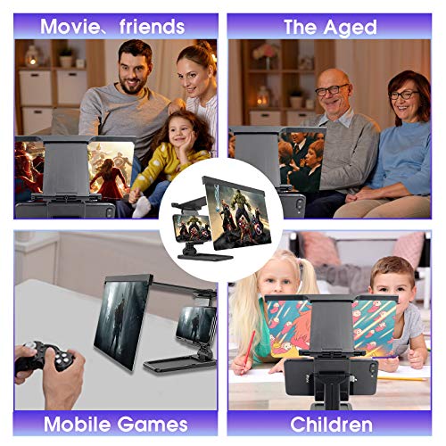 12’’ Screen Magnifier, 3D HD Mobile Phone Screen Amplifier for Movies, Videos, Reading, Gaming, with Foldable Phone Stand, Compatible with All Smartphones(Black)