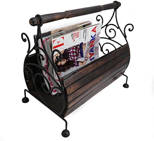 Stylla London Wood Robust Bamboo with Handle Handmade Magazine Newspaper Rack (Brown)