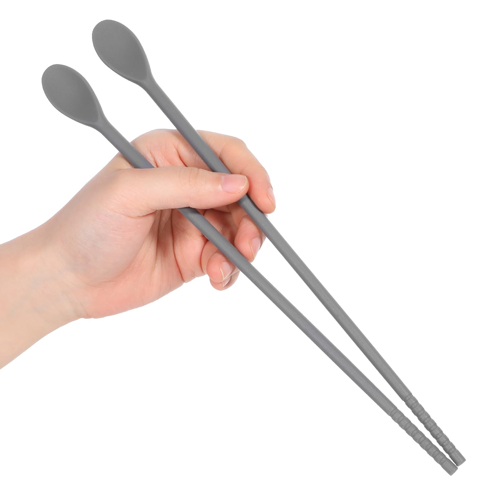 Photo 1 of 1 pair Silicone Cooking Chopsticks with Spoon, Long 11 Inch Reusable Chopsticks for Cooking, Korea Kitchen Utensils, Heat Resistant, Non-Scratch, Gentle on Cookware, Grey