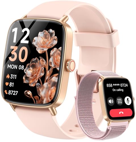 Gydom Smartwatch Damen mit Telefonfunktion 1.85" 2 Armbänder Fitnessuhr Fitness Tracker Herzfrequenz/SpO2/Schlaf/IP68 Wasserdicht Sportuhr Schrittzähl