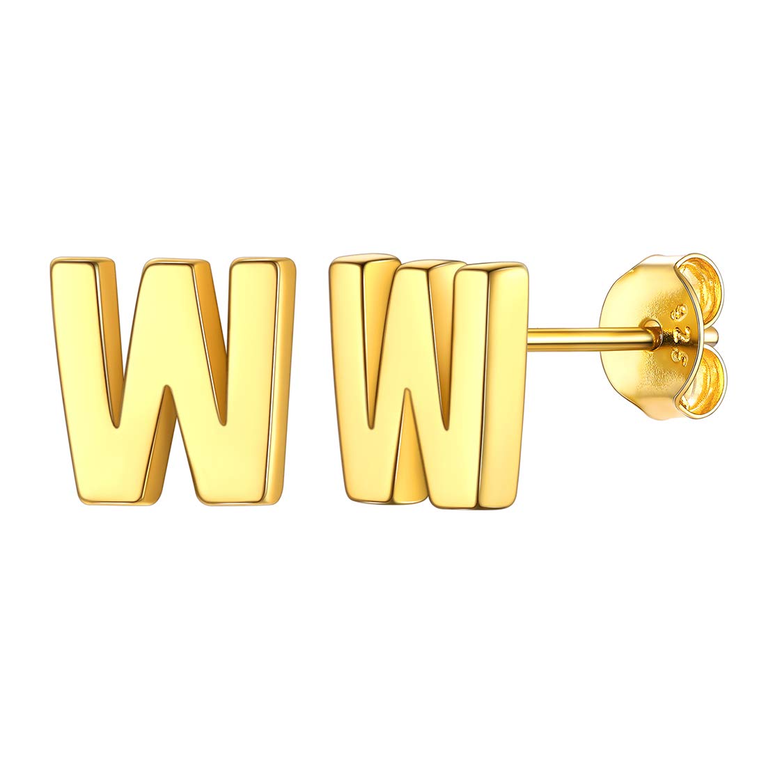 ChicSilver Letter W Initial Monogram Earrings Gold Plated Post Earring Studs Fashion Women Jewelry — image 1