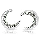 ONDAISY 20G 14K Rhodium Plated Black Cz Boho Gypsy Planet Half Sun Crescent Sailor Luna Moon Ear Studs Piercing Earrings