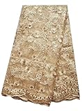SanVera17 African Lace Net Fabrics Nigerian French Fabric Embroidered and Sequins Guipure Cord Lace for Party Wedding 5 Yards us-fabric-074 (gold)