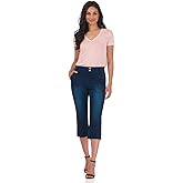 Rekucci Women's Secret Figure Denim Pull-On Easy Fit Jean Capri