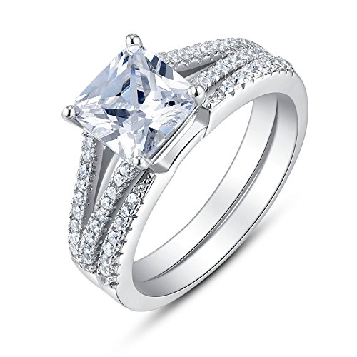 Sterling silver split shank princess cut cubic zirconia…
