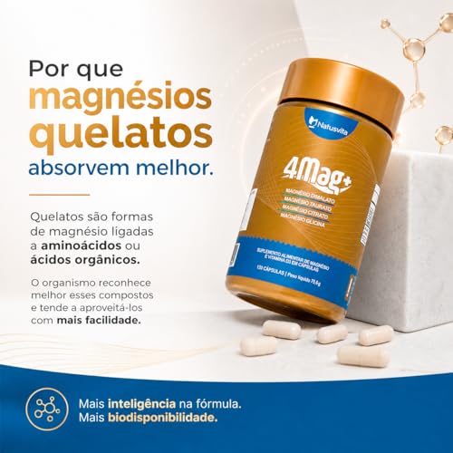 Kit 360 cápsulas Magnésio Quelato 4 em 1. Dimalato + Bisglicinato + Citrato + Taurato + Vitamina D3