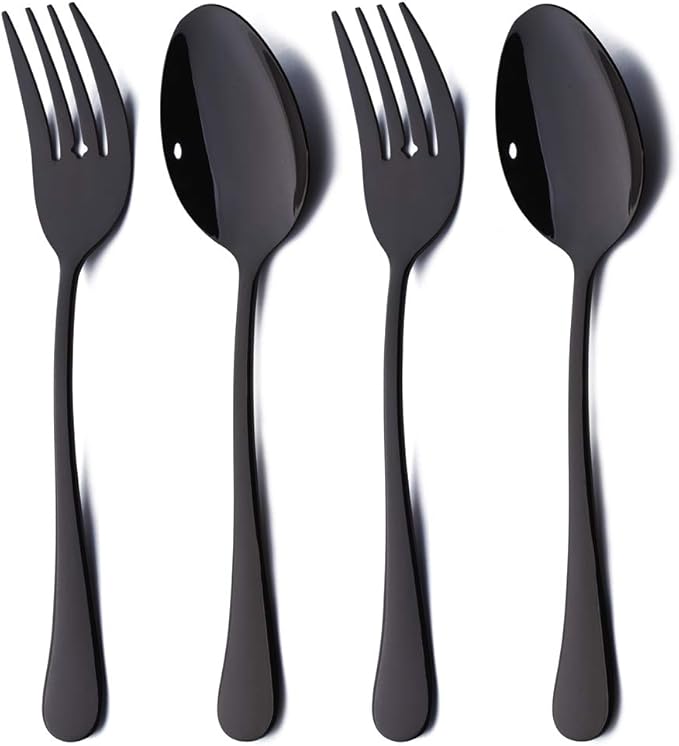 Serving Spoon Fork Set of 2, Black Heavy Weight Stainless