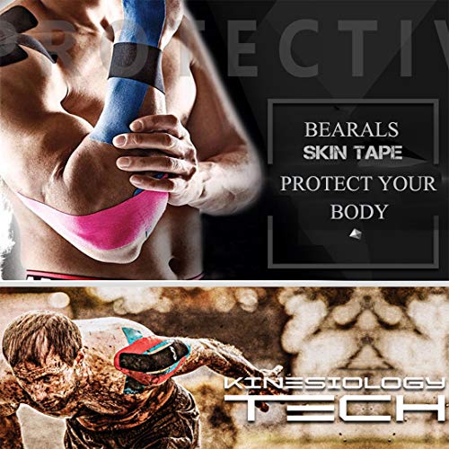 Bearals Kinesiology Tape, Elastic Therapeutic Sports Tape, Kinesiology Recovery Tapes for Shoulder Knee Elbow Ankle, Waterproof, Latex Free, 2”x 16.5 Feet Per Roll (Pack of 2)