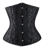 Charmian Women's 24 Spiral Steel Boned Satin Underbust Waist Training Brocade Corset 01 Black XL(US SIZE 10-12)