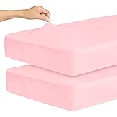 Stretchy Crib Sheets for Girls, 2 Pack Fitted Crib Sheets for Standard Crib and Toddler Mattress 52" x 28", Soft and Breathable, Pink