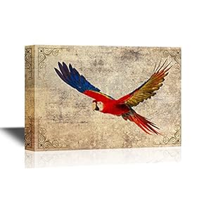 Birds and Poultry Canvas Wall Art - A Flying Colorful Parrot - Retro Style Gallery Wrap Modern Home Art | Ready to Hang - 12x18 inches