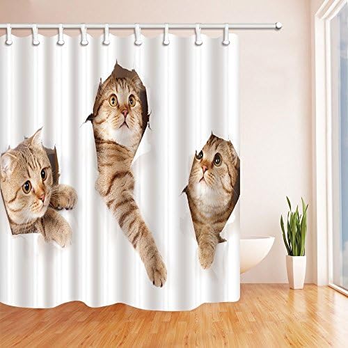 SZDR Animal Series - Lover Three Cute Cats in White With A Patterned Shower Curtain Of 69X70 inches Of Anti-mildew Polyester Fabric Bathroom With A Perfect Shower Curtain (Multi1)