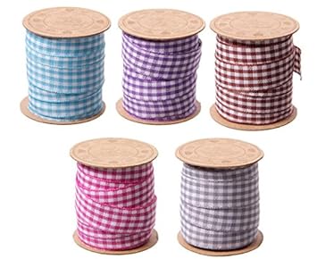 5er Set Deko-Stoffband mit Vichy-Karos: Rosa-, Lila-, Blau-, Braun-,Grau-Weiß kariert