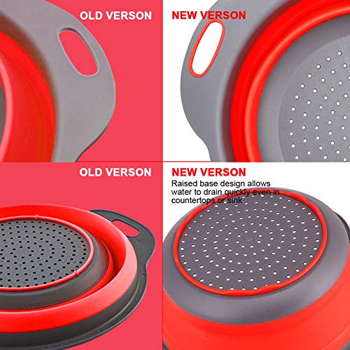 Huanlemai 3-Packs Red Kitchen Collapsible Colander Set with Extendable Handles Over The Sink - BPA Free Silicone Folding Strainer for Draining Pasta, Vegetable, Fruit (6qt, 4qt, 2qt)