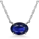 Gem Stone King 10K White Gold Blue Sapphire Pendant Necklace for Women | 0.55 Cttw | Gemstone September Birthstone | Oval 6X4MM | With 18 Inch Chain