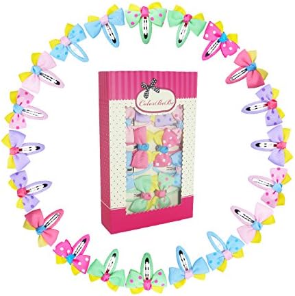 Girl Polka Dot Grosgrain Hair Bow Snap Clips, Barrettes 20pcs 2" by ColorBeBe (JC-002B)
