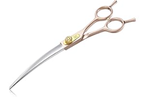 JASON Professional Dog Grooming Scissors - 7 Inch Curved Shear Japanese 440C Stainless Steel Dog Scissors with Diamond Screw, Rosegold, Sharp