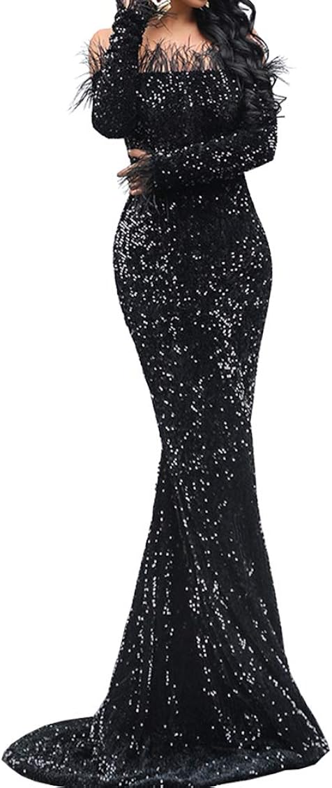 Lin Lin Q Sexy Off Shoulder Feather 