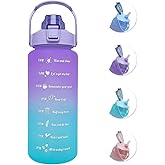 EITMOW 64 oz Large Capacity Water Bottle with Motivational Time Markers and Straw, Portable, Leakproof, BPA Free for Fitness, Gym and Outdoor Sports. (Purple)