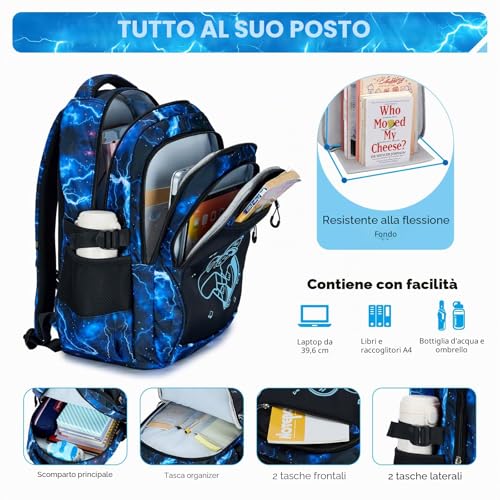 Amythe Boys Backpack - Elementary and Middle School - Complete Set with Chest Bag, Lunch Bag & Pencil Case - Teenagers Large Lightweight Waterproof Backpack for School & Travel, Blue