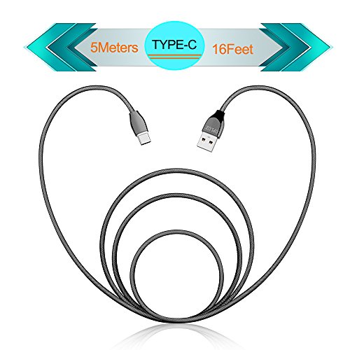 5M/ 16 Feet Type C USB Cable, Long 5M Type C USB Cable for LG/G6/V20, Google Pixel, Nexus 5X/6P, Samsung Galaxy S8/Plus, Moto Z, Nintendo Switch, GoPro5