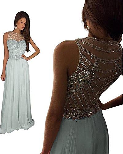 Women's Sparkly Crystal Prom Dresses Long 2018 Beading Chiffon Wedding Party Gowns Formal XY003Silver-US0