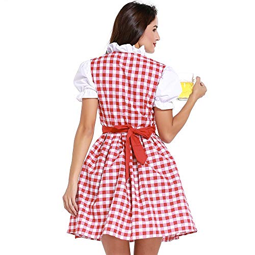 AMSKY Mini Dress for Woman Bandage Piaid Bavarian Oktoberfest Costumes Barmaid Dirndl Party Dress (S) - Thumbnail 3