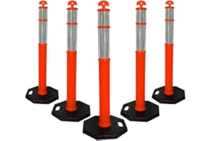 Berry Traffic Safety Plastic Delineator Post, 44" Reflective Warning Post, 110CM Road Safety Bollard with Demountable Base fo