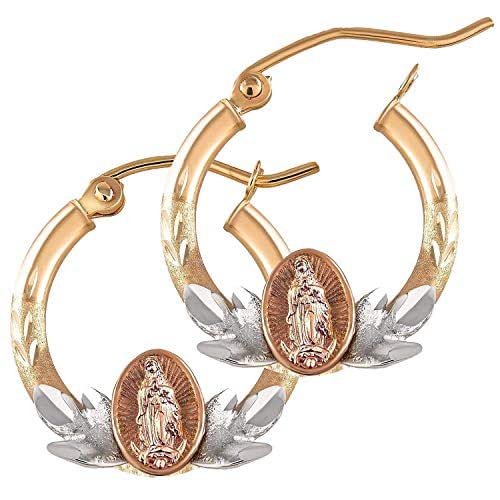 Balluccitoosi Tri Color Virgin Mary Hoop Earrings 14k