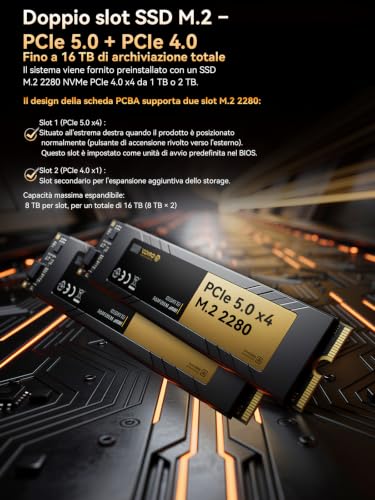 GMKtec T2S AI Mini PC con Intel Ultra X7 358H (superiore a 285H/HX370), Intel Arc B390, 64GB LPDDR5X 8533MHz (16GB×4), SSD PCIe 4.0 1TB, RJ45 10Gbps, WiFi 7, BT5.4, 2×USB4, Oculink, display 4×8K