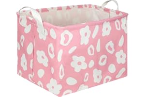 FXOCSHE Rectangular Flower Basket,Baby Girl Basket,Foldable waterproof Nursery Laundry Basket,Toy Organizer,Shelf Basket,Gift Baskets Empty(Pink Flower)