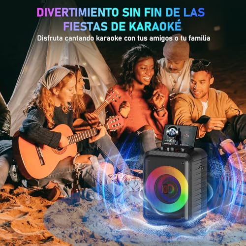 HWWR Karaoke Machine, Karaoke Device with 2 Microphones, Portable Bluetooth Karaoke Device with DJ Lights, PA System, Ideal for Family Gatherings and as a Gift for Adults and Kids
