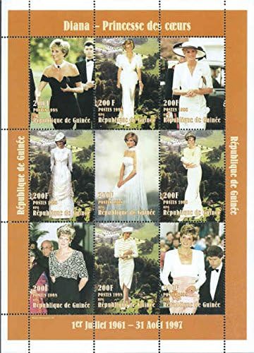 Diana - Princess of Hearts, 9 Stamp Sheet with Orange Border, Guinea 1997