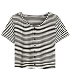 Verdusa Women's Short Sleeve Striped Casual T-shirt Crop Top with Buttons