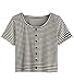 Verdusa Women's Short Sleeve Striped Casual T-shirt Crop Top with Buttons