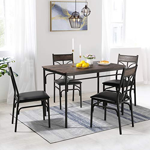 VECELO 5 Piece Kitchen Dining Room Table And Chairs Set For Home