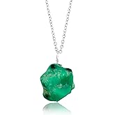 CRYSTALIS Natural Raw Afghani Emerald Pendant Necklace, May Birthstone, Rough Crystal, Chakra Healing Stone, Gift Giving Women Jewelry, Dainty Necklace, 925 Sterling Silver Chain 18 inch
