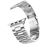 YISUYA 42mm Apple Watch Band, Solid Stainless Steel Metal Replacement Strap Classic Apple iWatch Wrist Band with Double Button Folding Clasp Silver