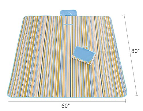 NaturalRays 80x60 Family Picnic Blanket with Tote, Extra Large Foldable and Waterproof Camping Mat for Outdoor Beach Hiking Grass Travel (Sky Blue)