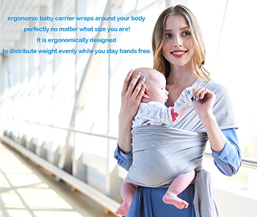 Baby Wrap Carrier - Lightweight Stretchy Breathable Baby Wraps With Bibs And Teethers - Baby Sling - Infant Carrier-Baby Shower Gift (Gray white)